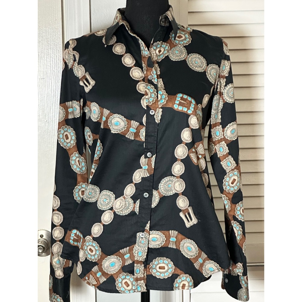 Ralph Lauren Y2K Women Southwestern Concho Belt Print Shirt  Cotton XS